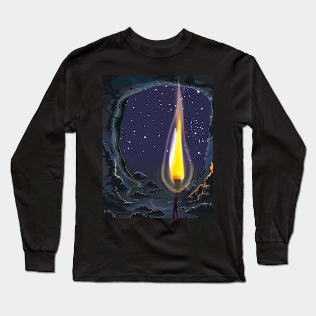 Lit Flame in a Cave Long Sleeve T-Shirt by nickemporium1